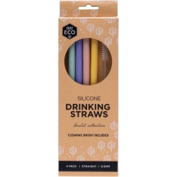 Silicone Straight Straws 4pk + Brush
